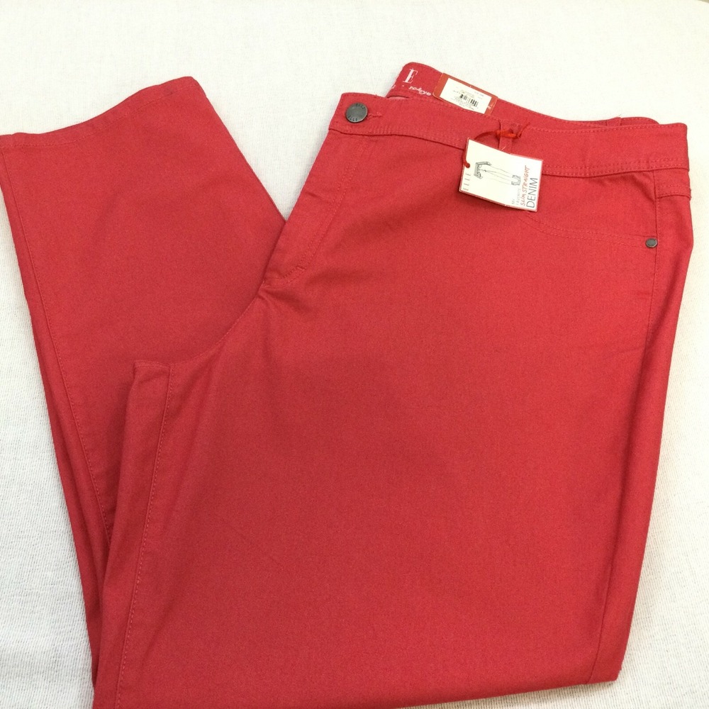 ELLE Slim Straight Leg Denim Jeans Womens Pink-Red Size 24W NEW